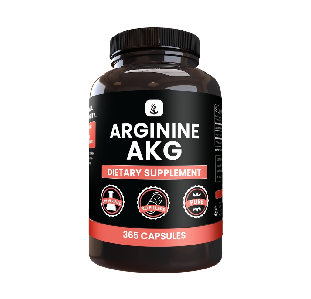 INGREDIENTE ORIGINALE ARginine AAKG (365 capsule) Fără magneziu sau fillere de orez, întotdeauna pure, verificate