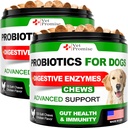 2 Pack) Probiotice pentru câini - Probiotice caine si enzime digestive pentru sanatate gutoasa, mancarimi ale pielii, alergii, imunitate, Echilibru Yeast - Prebiotice - Reduce diaree, gaz - 240 Probiotice Chews pentru câini