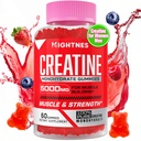 Creatin Monohidrat Gume pentru bărbaţi şi femei - Creatine Pre-Gummies pre-workout cu taurină şi vitamina B6 B12 pentru putere maximă, musculare, energie, rezistenţă & focus, organic, Vegan-60 Conte