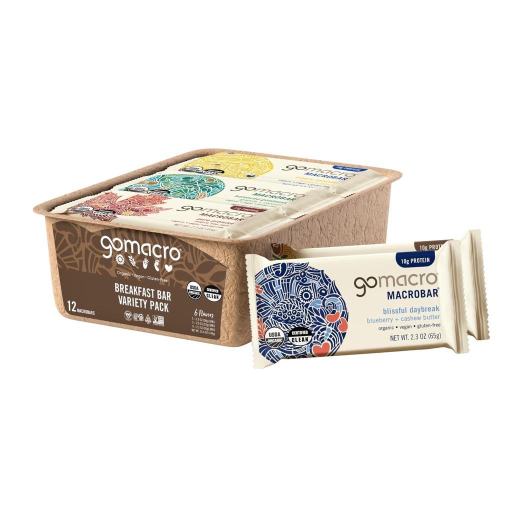 GoMacro Macrobar Organic Baruri de Proteină Vegană, Micul dejun Pachet de Varietate, 12 Conte