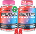 Creatine Monohidrat Gummies, Pre-Workout Chewables Supliment pentru femei și bărbați, Creatină Monohidrat cu Taurină & B6 - pentru mușchi, rezistență, rezistentă și energie, Vegan (Berry, 120 gume)
