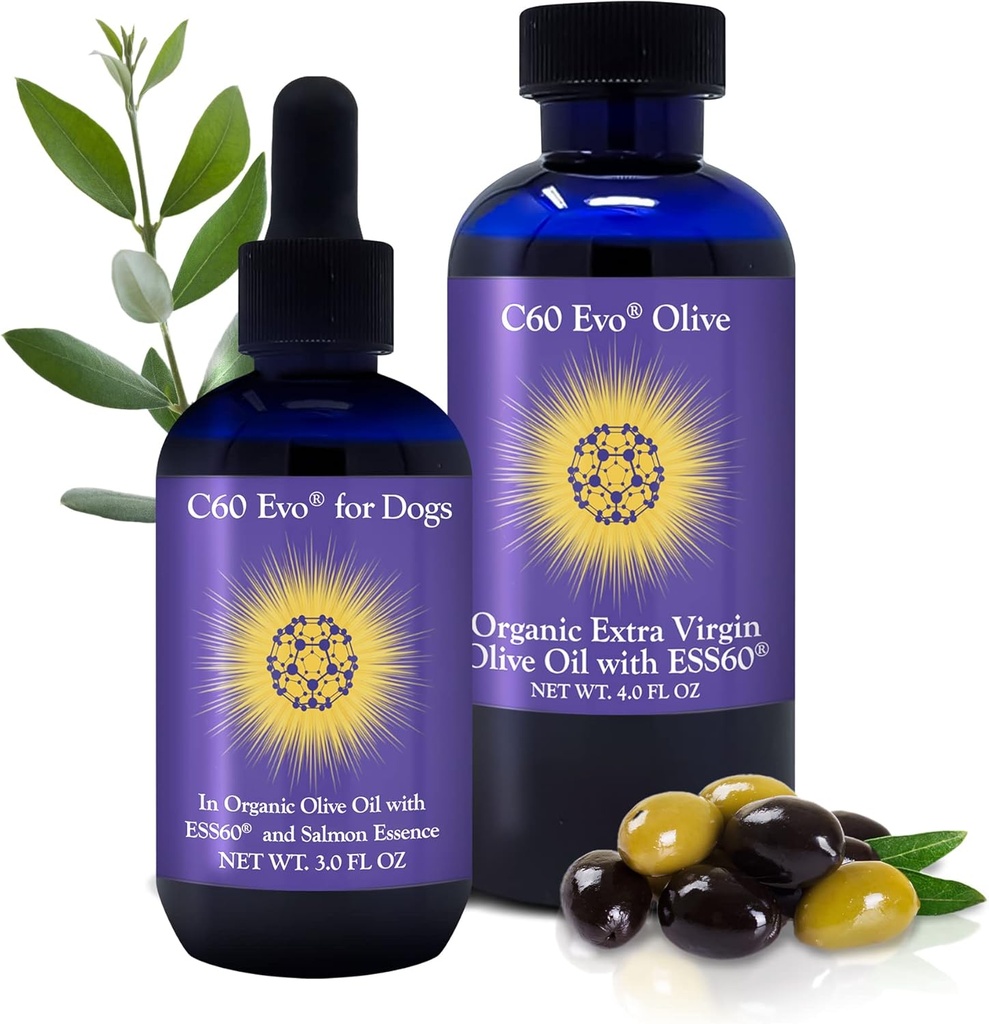 C60 EVO Dog Lover Set - O sticlă pentru fiecare dintre voi, ESS60 pur în ulei de măsline extra virgin pentru oameni și canini, suplimente pentru câini, alimente pentru animale de companie și produse pentru câini