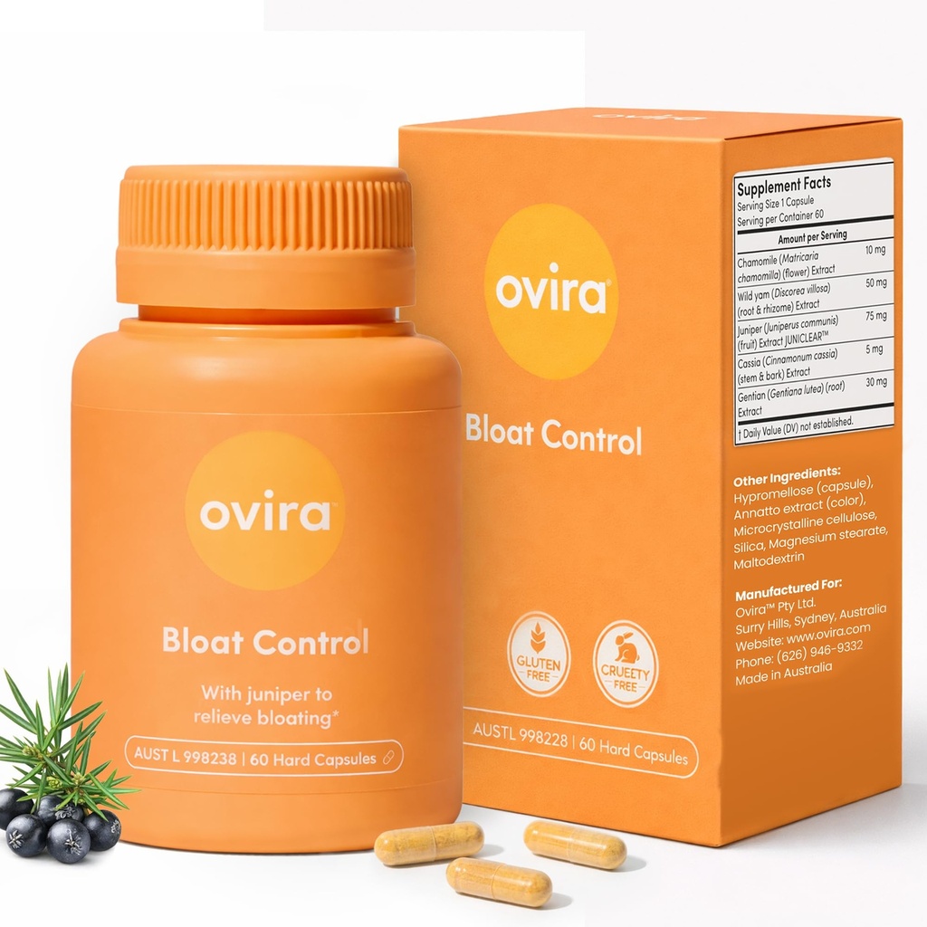 Ovira Bloat Control Supliment cu JUICLEAR - 60 Capsule pentru gaz și balonare Deteriorare eficientă pentru femei și bărbați 