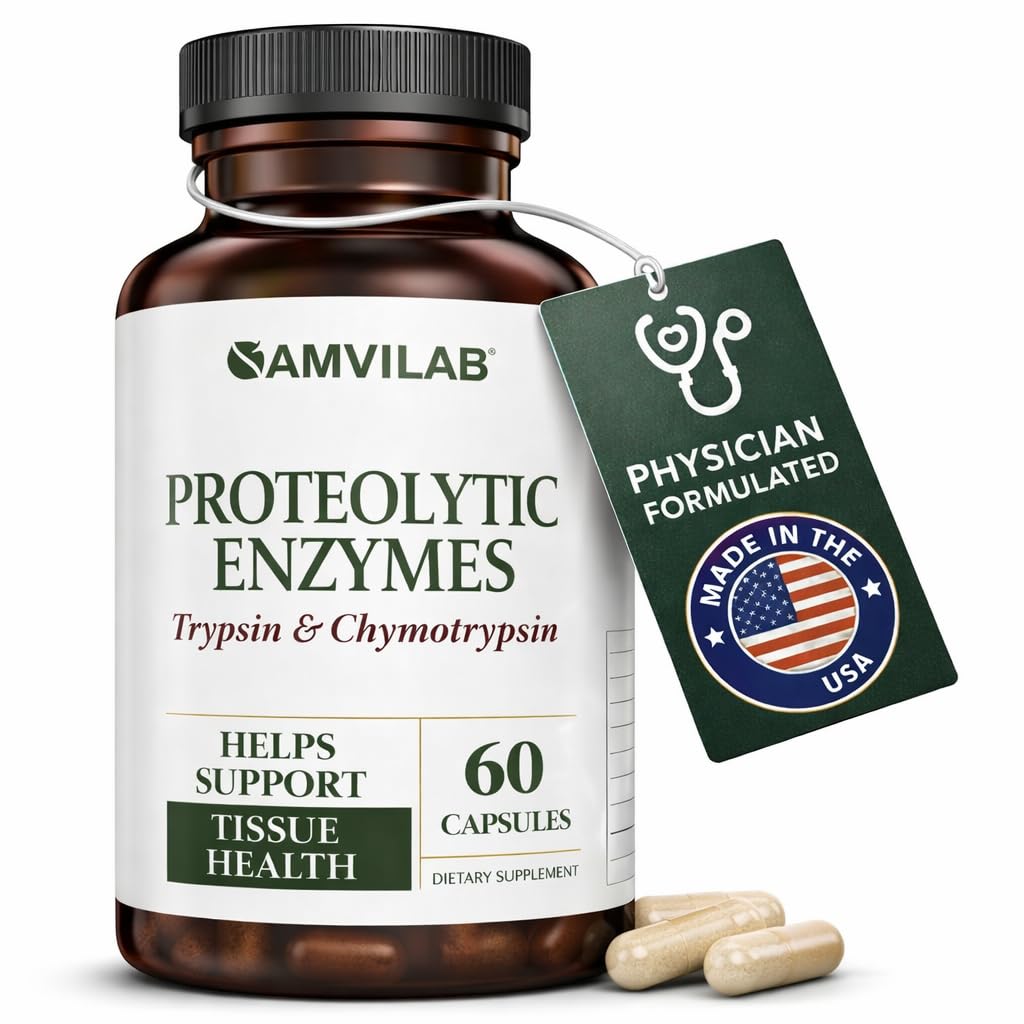 Enzime  Proteolitice - Trypsin & Chymotrypsin - Reduce edemul şi inflamaţia din leziunile ţesuturilor - Sprijină Digestive, Sanatate tisulara si imuna - Boost de recuperare - Supliment alimentar - 60 capsule