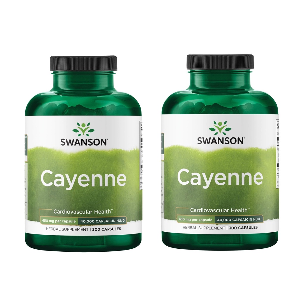 Swanson Cayenne - Suplimentul Herbal Promovarea Digestiei, Circulatie si suport metabolic - Formula naturala poate sprijini sanatatea inimii - (300 capsule, 450 mg fiecare) (2 ambalaj)
