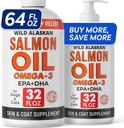 StrellaLab 64 OZ Salmon Oil for Dogs - Omega 3 for Dogs & Cats, Itch & Alergy Relief, Wild Alaska Salmon Oil Dogs Skin & Coat, Dog Fish Oil Liquid, Sheddling Supplement EPA & DHA Fatty Acids - 2Packs