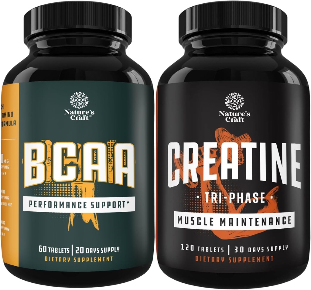 Bundle of Sucursala Amino Acids Suplimentul și puterea de mare Tri Pastile de fază Creatine - Capsulele BCAA Vegan Post Antrenament Recuperare musculare și de sprijin de creștere - Muscle Mass Gainer și recuperarea musculară
