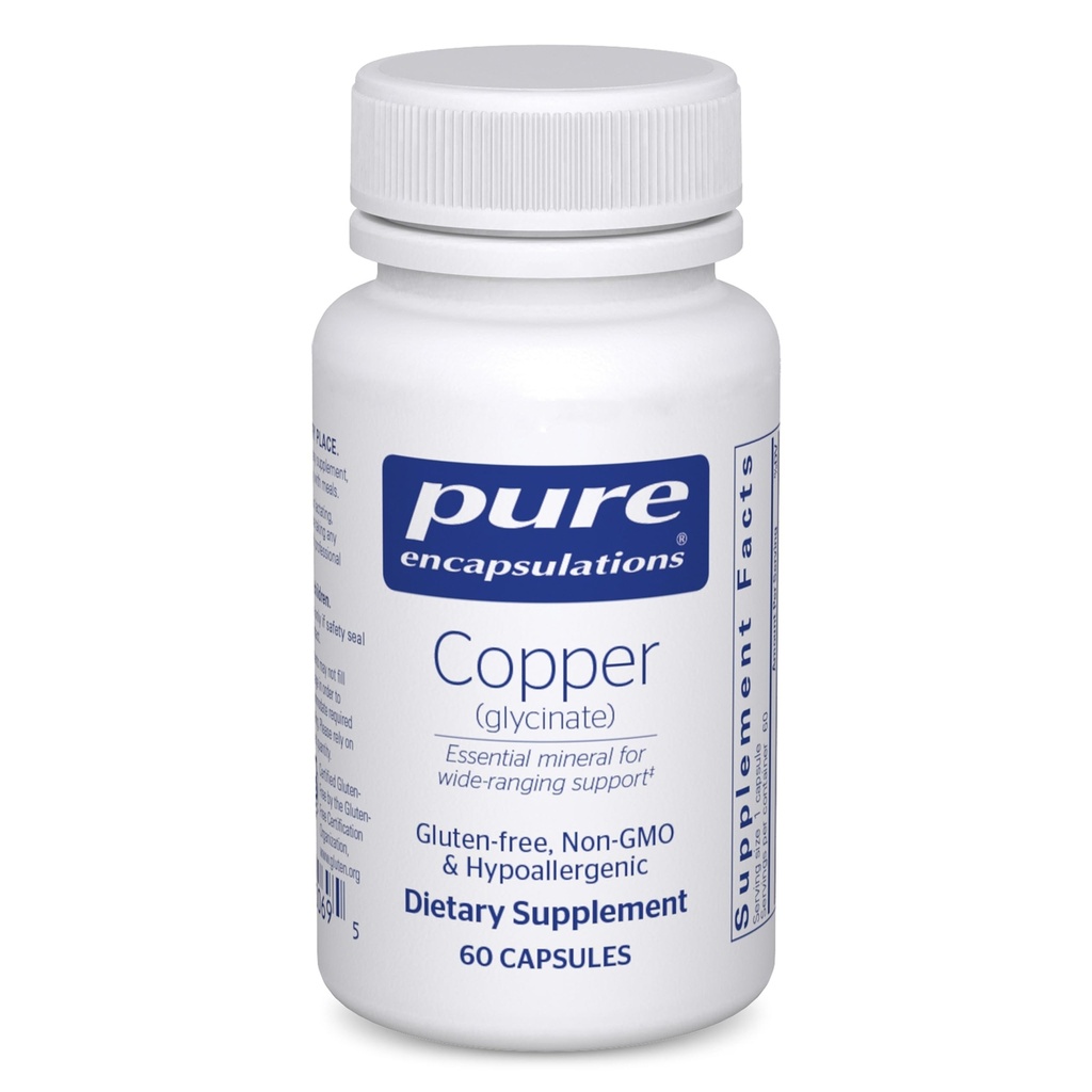 Pure Encapsulations Copper Glycinate 60's - 2 mg Copper Supplement, Supplements Red Blood Cell Formation* - SIDA Energy Metabolism - Non-GMO & Vegan - 60 Capsule