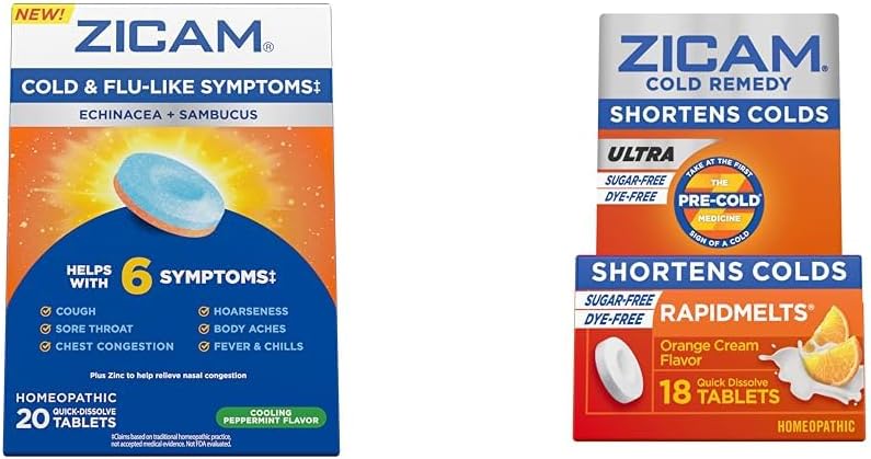 Zicam Rece & Flu Simptome 20 comprimate Ultra Rece Remedy Rapidmelts 18 Număr homeopatic de zinc scurtare la rece