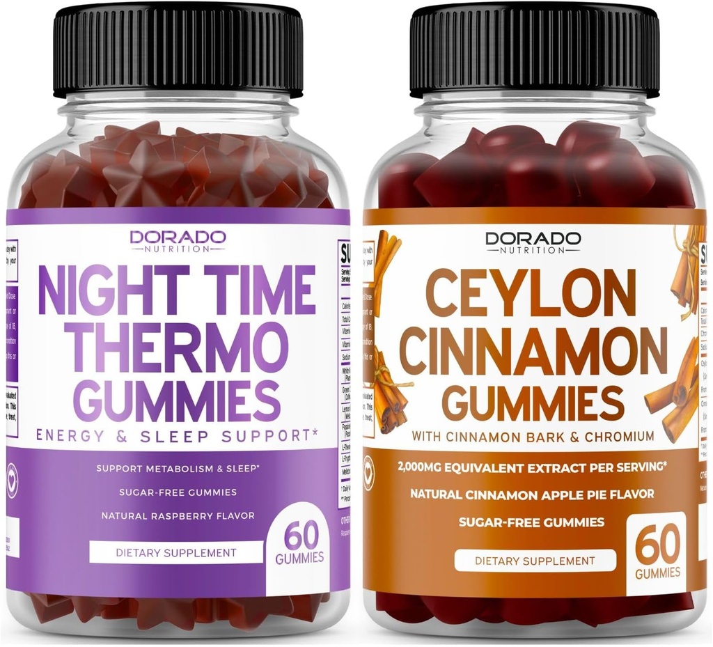 Night Time Fat Burner (60 Gummies) Pierdere în greutate și metabolism Zmeură aroma Melatonin Supliment și Ceylon Scorțișoară (60 capsule) Digestion Total Wellness Supplement - Vegan & Made in USA