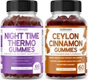 Night Time Fat Burner (60 Gummies) Pierdere în greutate și metabolism Zmeură aroma Melatonin Supliment și Ceylon Scorțișoară (60 capsule) Digestion Total Wellness Supplement - Vegan & Made in USA