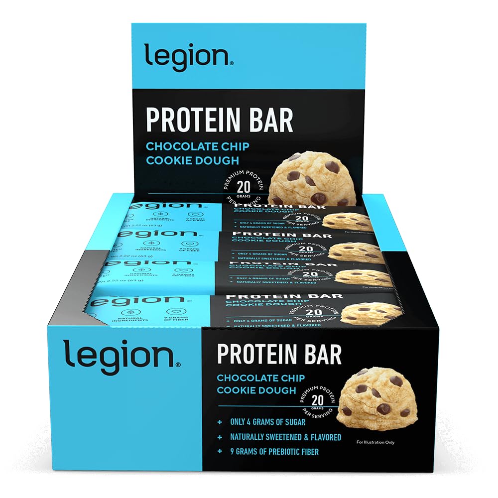 Legiunea Ciocolată Chip Cookie Dough Proteina Bar - 100% Whey Proteine Baruri de zahăr scăzut Proteină ridicată cu Prebiotic Fibră - Soy-Free, Gluten gratuit, natural aroma, Fat scăzut, Baruri de proteine ridicate (12 Conte)
