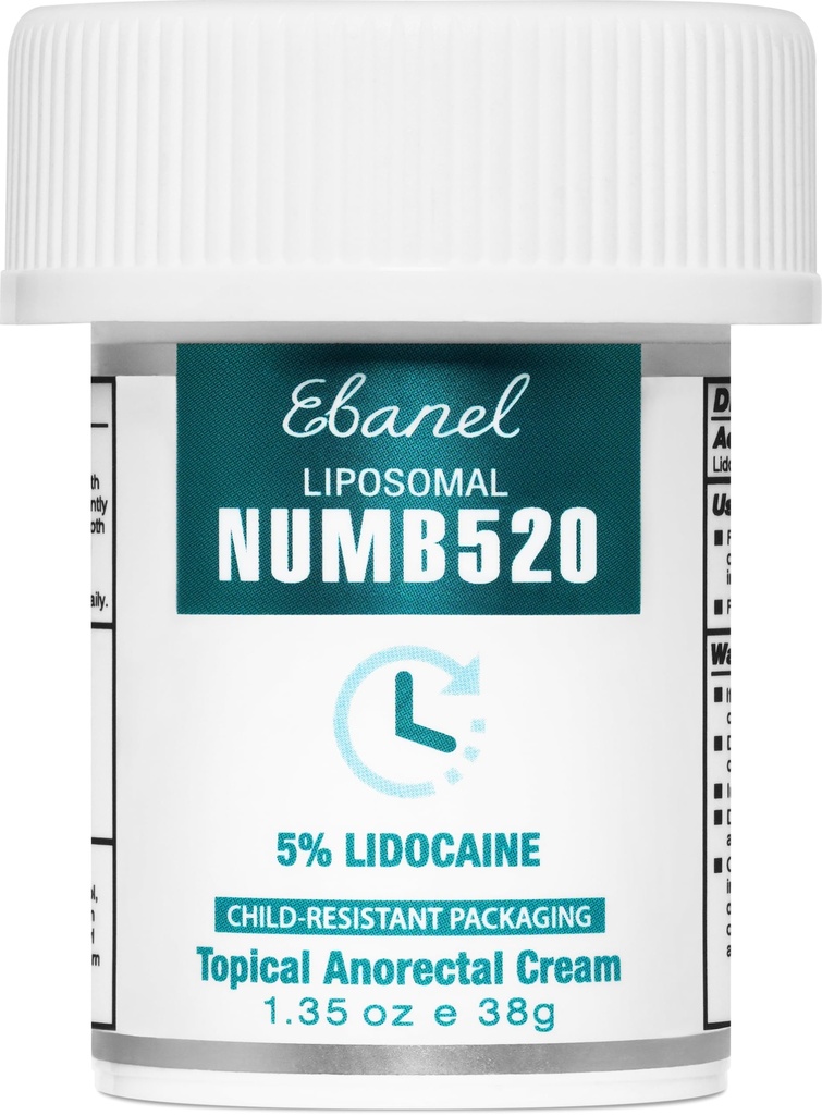 Ebanel 5% Lidocaină Numbing Cream, Durere Relief Burn Numb Cream, Rezistenta maxima Topical Anestezic cu Allantoina, Vitamina E pentru uz local si anorectal, Hemoroizi Tratamentul, 1,35 Oz