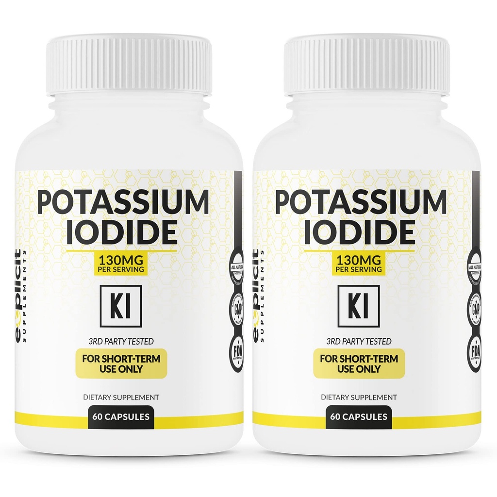 (2 ambalaj) Capsule cu iod de potasiu Doza de 130 mg - 60 Servings - Suport tiroidian & Defense - KI Potasic Iodul tiroidian Support Vitamine