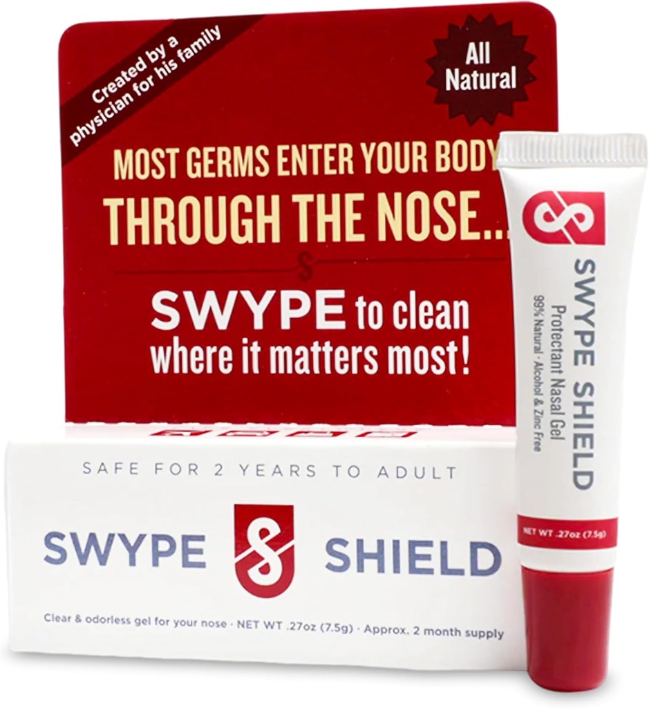 Swype Shield Particule Airborne și Allergen Blocker Nasal Gel - Drog-Free, pentru Polen Allergies Suferă, pentru Airplane Travel - (Nescented) Peste 180 Aplicații per tub (0,27 oz, 7.5g Pack of 1)