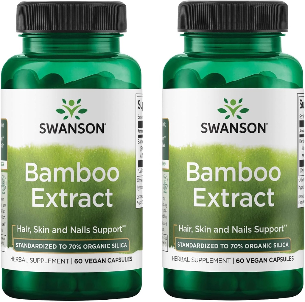 Swanson Bamboo Extract - Natural Hair, Piele şi Nails Supliment - 70% Dioxid de siliciu conţinut care susţine formarea colagen & Bone de creştere - (60 Veggie Capsule, 300mg Fiecare) (2 ambalaj)