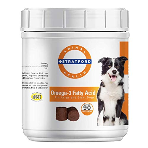 Stratford Pharmaceuticals EZ Chew Omega 3 Fatty Acid Soft Chew Max Putere - Dog Omega 3 Supliment - Mesteca moale tratează cu ulei de pește pentru câini - câini mari și gigant - 90 Chews moale
