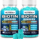 2 Pack Vegan Biotin Gummies pentru par, piele si unghii - 20.000 mcg per servire, Potrivit pentru femei si barbati - 120 Gummies