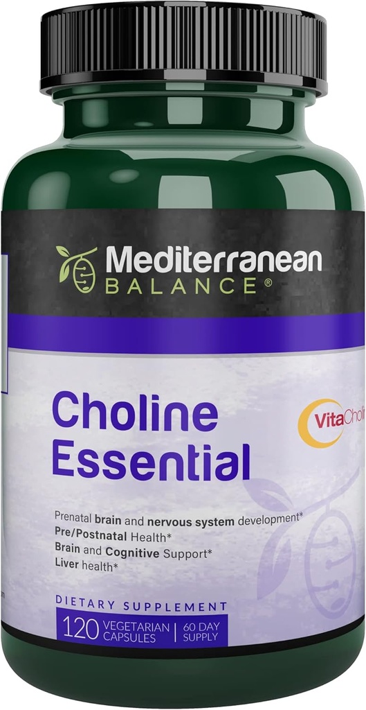 Choline, Prenatal Brain și Cognitive Support Vitamina, Kosher, Vegetarian, Choline Supliment pentru gravide și asistente medicale, 550 mg de colină per servire, 60 zile de aprovizionare