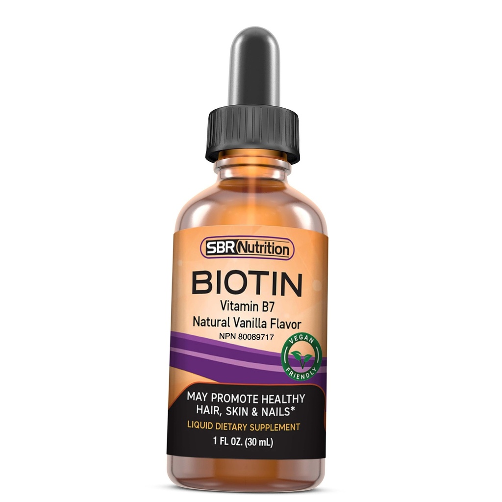 SBR Nutriție Picături lichide Biotin, 5000mcg per Serving (60) 1.0Fl.oz (30ml) Vanilie