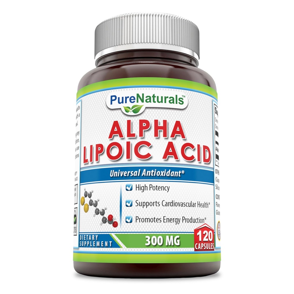 Pure Naturals Alpha Acid lipoic 300 Mg Capsule, 120Count *Suports Cardiovascular Health & Energy Production