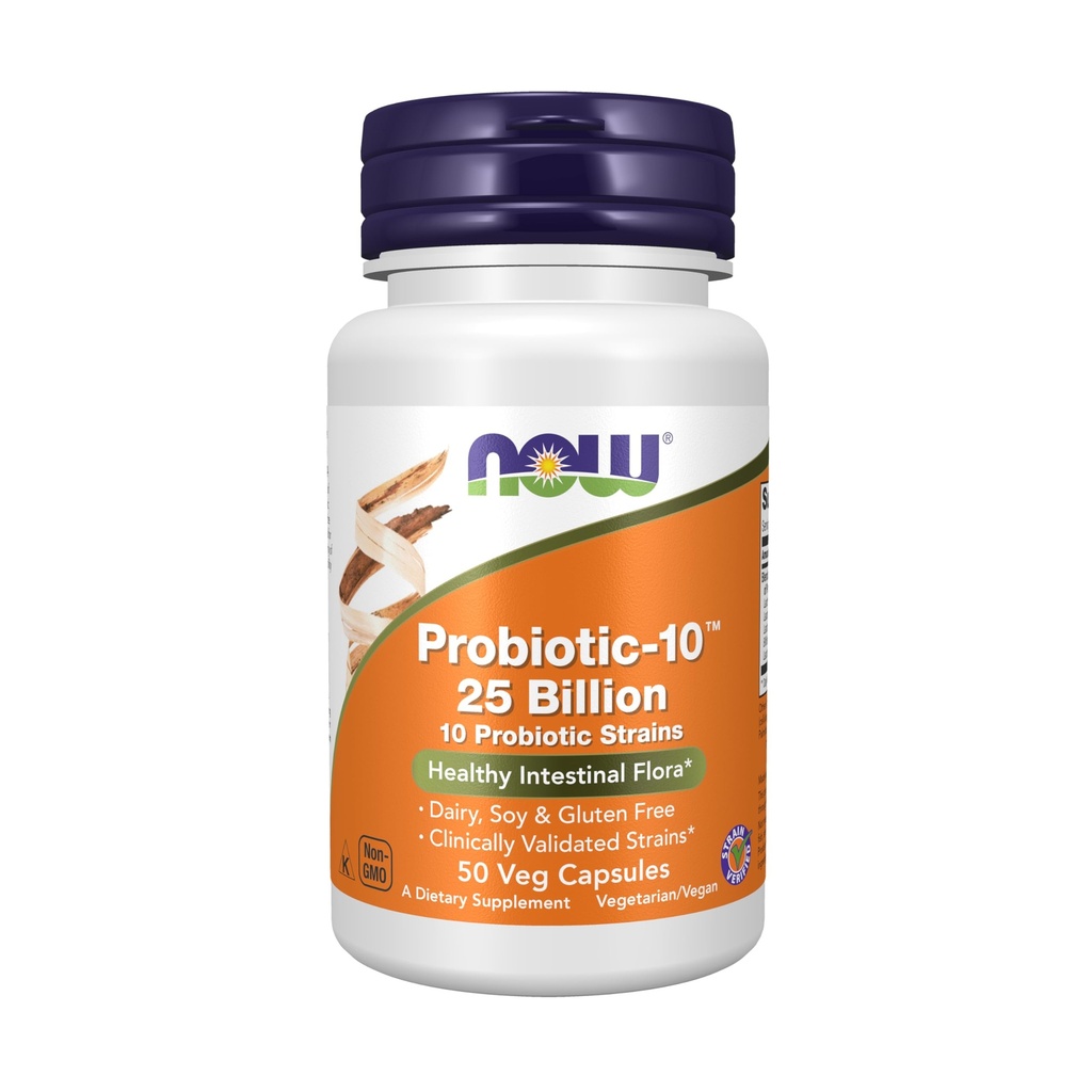 ACUM Alimente Suplimente, Probiotic-10TM, 25 Miliarde, cu 10 Probiotic Strains, Dairy, Soy și Gluten gratuit, Strain verificat, 50 Veg Capsule