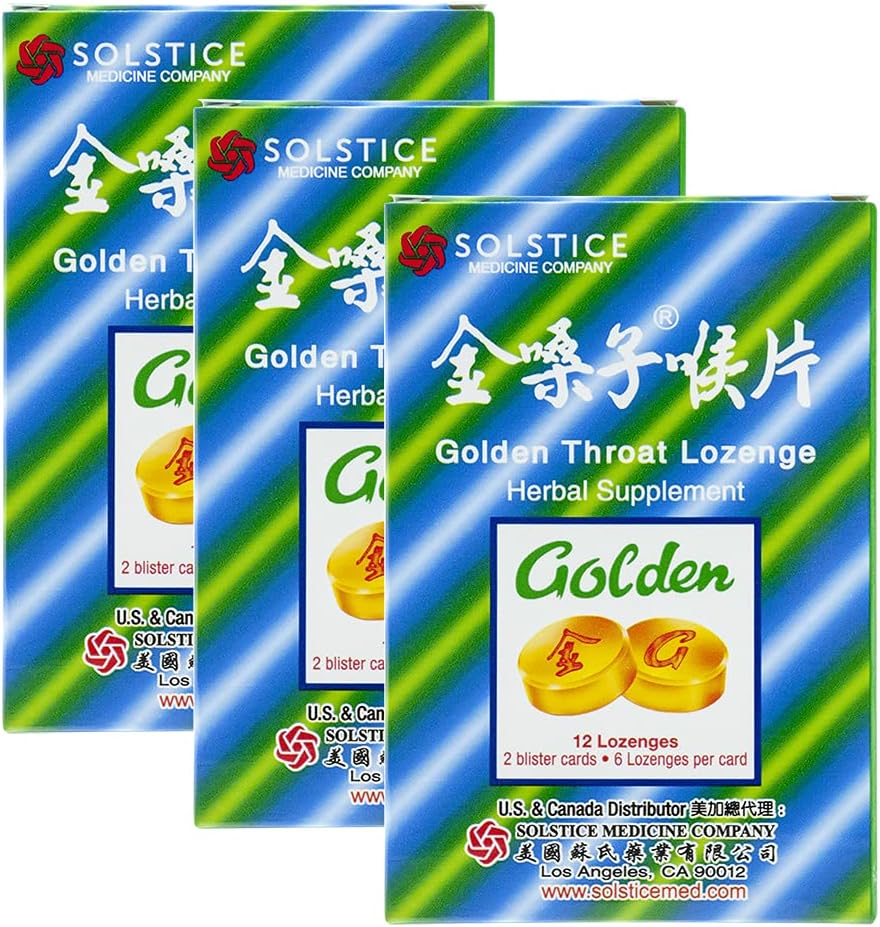 Golden Throat Lozenge Cough Drops (Jinsangzi Houpian) (12 Lozenges per Pack) (3 cutii)
