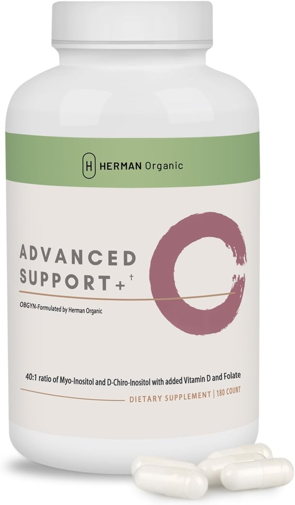 Herman Organic Myo-Inositol & D-Chiro Inositol - Hormonal Mood Support for ovarian & Reproductive Health - 180 Capsule - Femei Hormone Supliment - Ou Advanced Supplements
