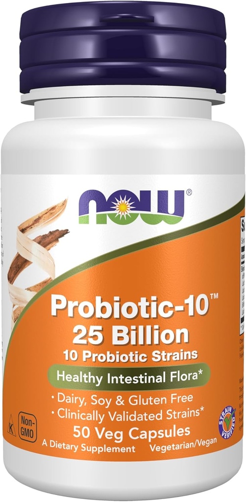 ACUM Alimente Suplimente, Probiotic-10TM, 25 Miliarde, cu 10 Probiotic Strains, Dairy, Soy și Gluten gratuit, Strain verificat, 50 Veg Capsule