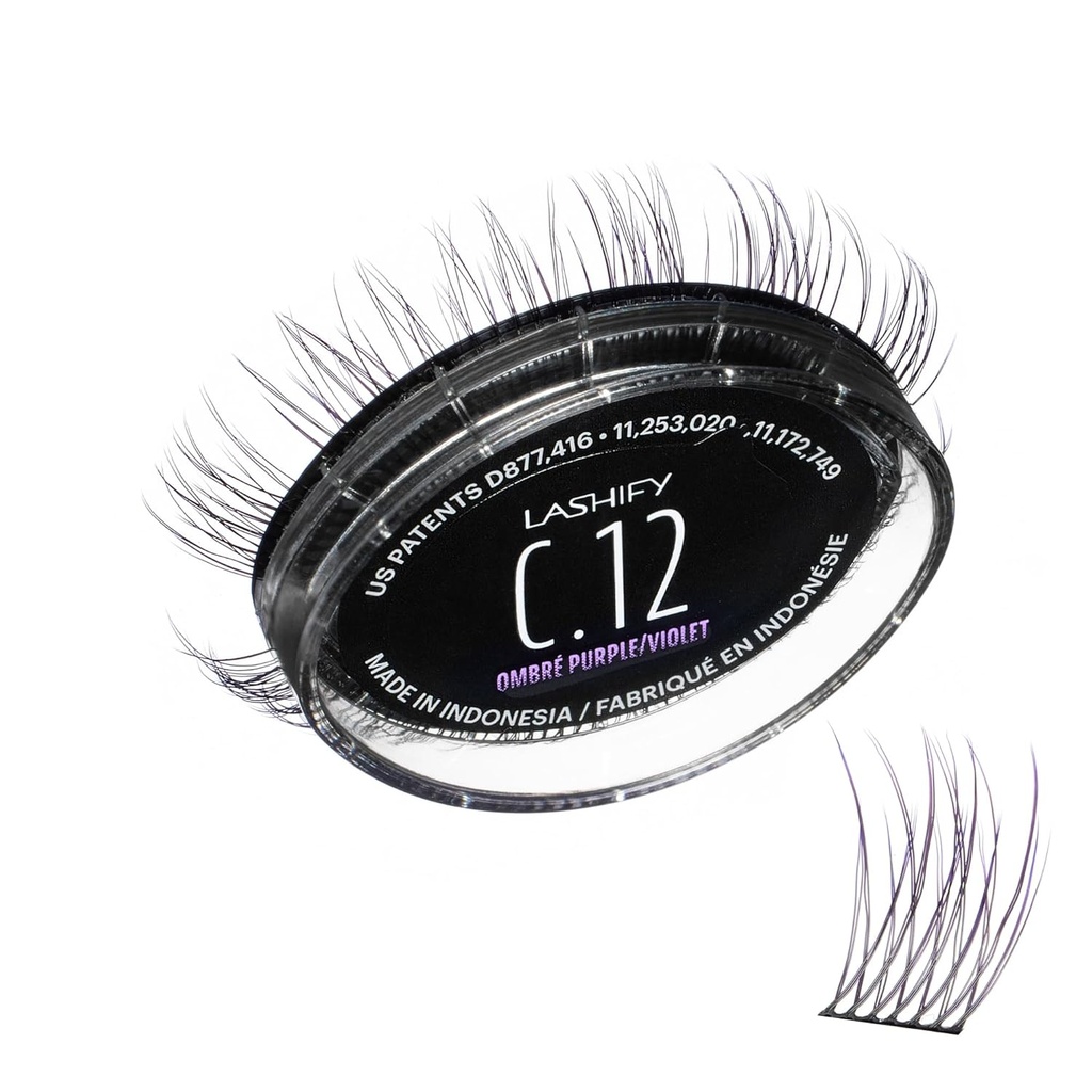Lashify Curl 12mm Gossamer Extensii geană Refill in Ombre Purple, Easy DIY False Lashes pentru un aspect natural