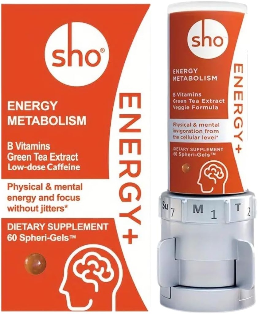 SHO Vegan Energy+ Focus Supliment Kit - Matcha Green Ceai Extract, Methylated B Complex, Vitamina B și Cafeina Energie Naturală Booster fără Crash, Jitters pentru bărbați și femei - 60 pastile Refill Sticla