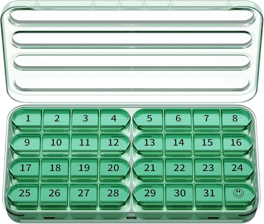 Zoksi lunar Pill Organizator 1 timp pe zi, 30 zile Pilula Organizator o dată pe zi, o lună mare caz de pastile pentru călătorie, 31 zile zilnic Medcine Container pentru vitamine, Supliment & Medicamente (Olive)