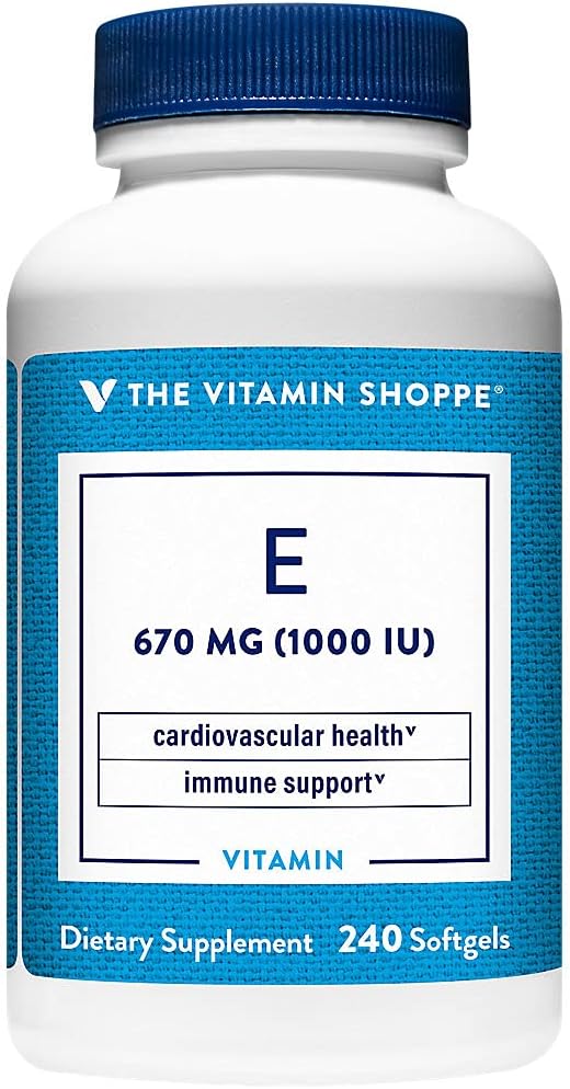 Vitamina Shoppe Vitamina E 1000UI - Sursa naturală, sprijină sistemul cardiovascular sănătos, sănătatea imună și sănătatea ochilor - O dată pe zi (240 Softgels)
