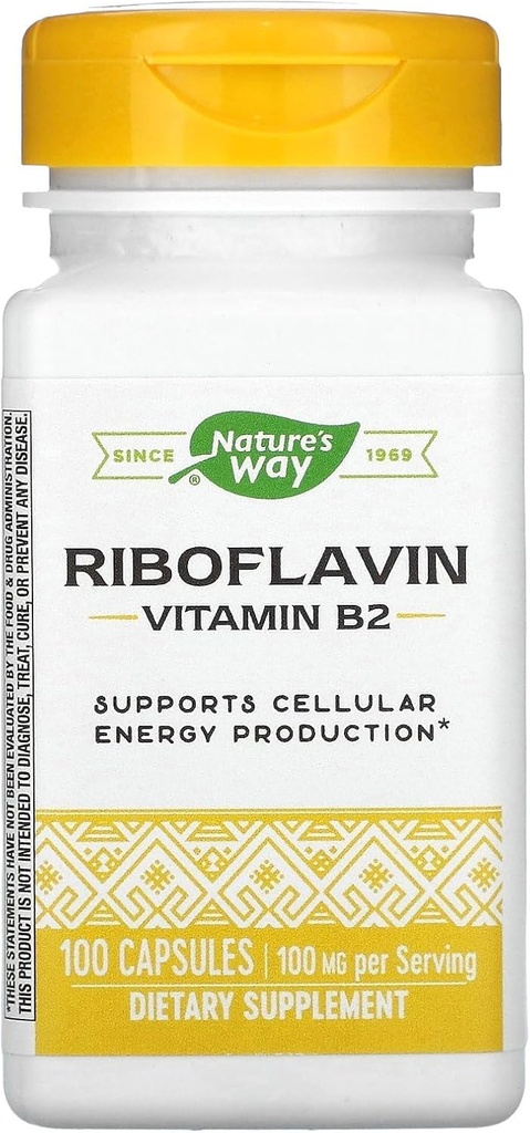 Natura's Way Vitamin B2, 100 mg Riboflavin, 100 capsule, ambalaj cu 2 capsule