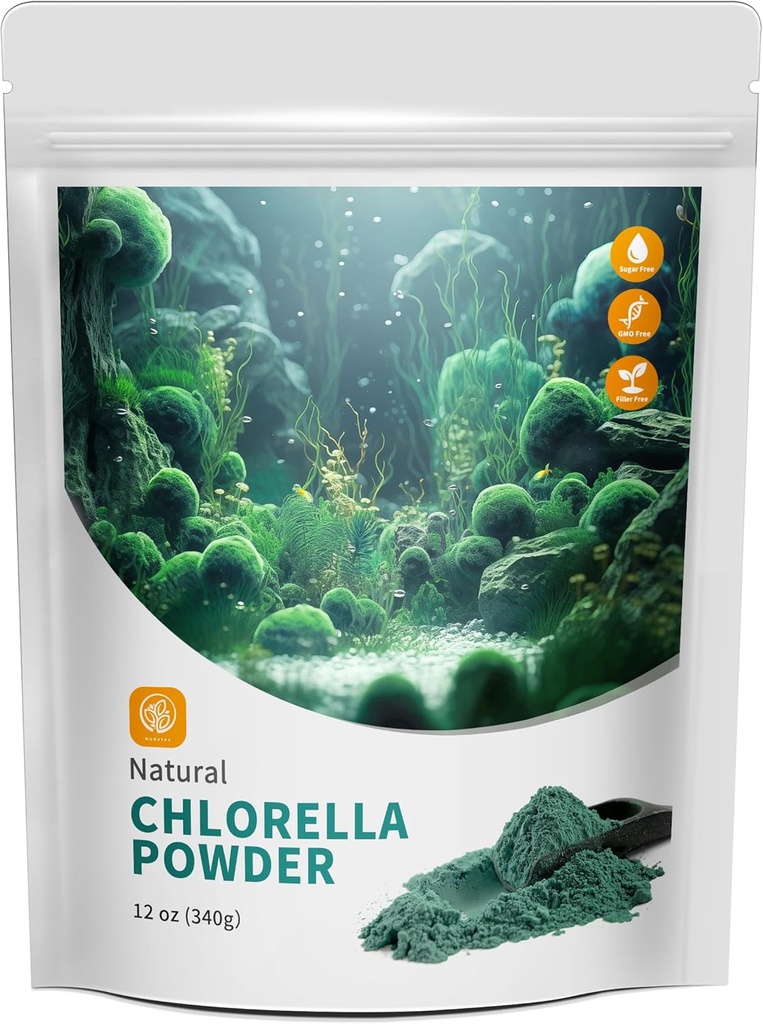 Chlorella Powder Natural cu 12 oz - Pudră de clorofilă, Sprijină Sistemul imunitar și funcția hepatică, Păstrați Tineret, Vegan, Bogat în proteine Vegan și vitamine.
