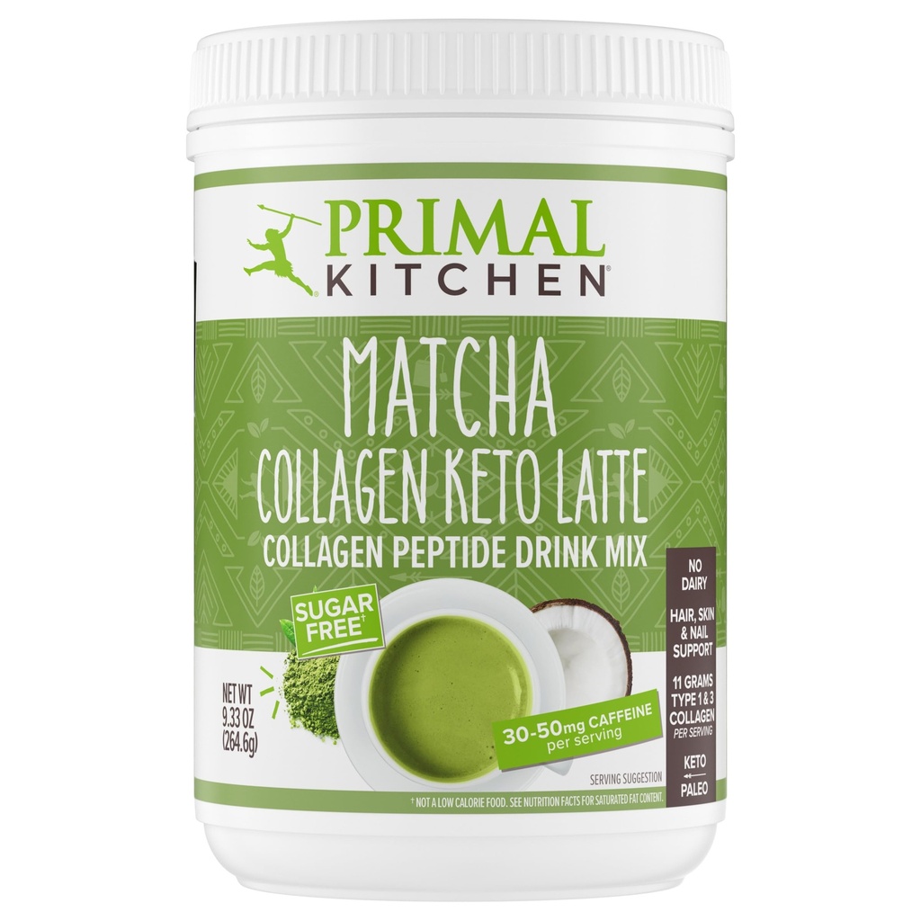 Primal Kitchen Matcha Colagen Keto Latte Powder, Sugar-Free Colagen Peptides, 9.33 Ounces