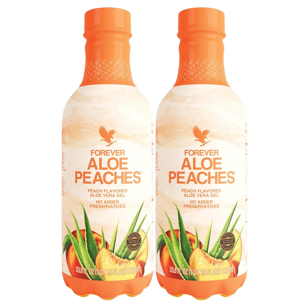 Viața pentru totdeauna - Aloe Peaches - Aloe pure cu aroma de piersici Real - Suportă Digestia și Imunitatea - Vegan și Gluten-Free - 33,8 floz (2-Pack)