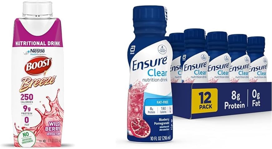 BOOST Breeze Clear Nutritional Drink, 9g Proteine, 250 Calorii Nutrient-Rich, Wild Berry, 8 fl oz & Asigurați-vă băuturi nutritive lichide clare, 0g grăsime, 8g de proteine, rodii afine, 10 Fl Oz