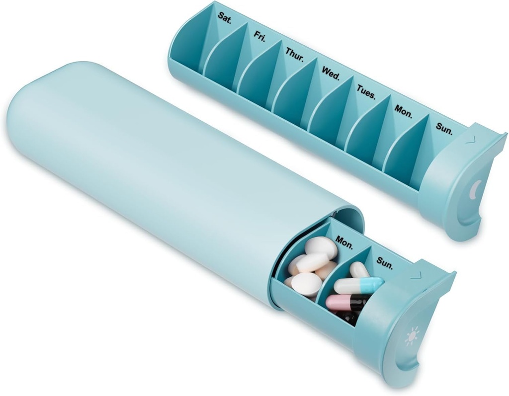 Upgraded Pill Organizator 2 ori pe zi, AM PM Pilula Box 7 zi, Weekly Travel Pilula Container, Drăguț caz Pilula pentru vitamina, medicamente, vitamine, uleiuri de pește și suplimente (Blue)