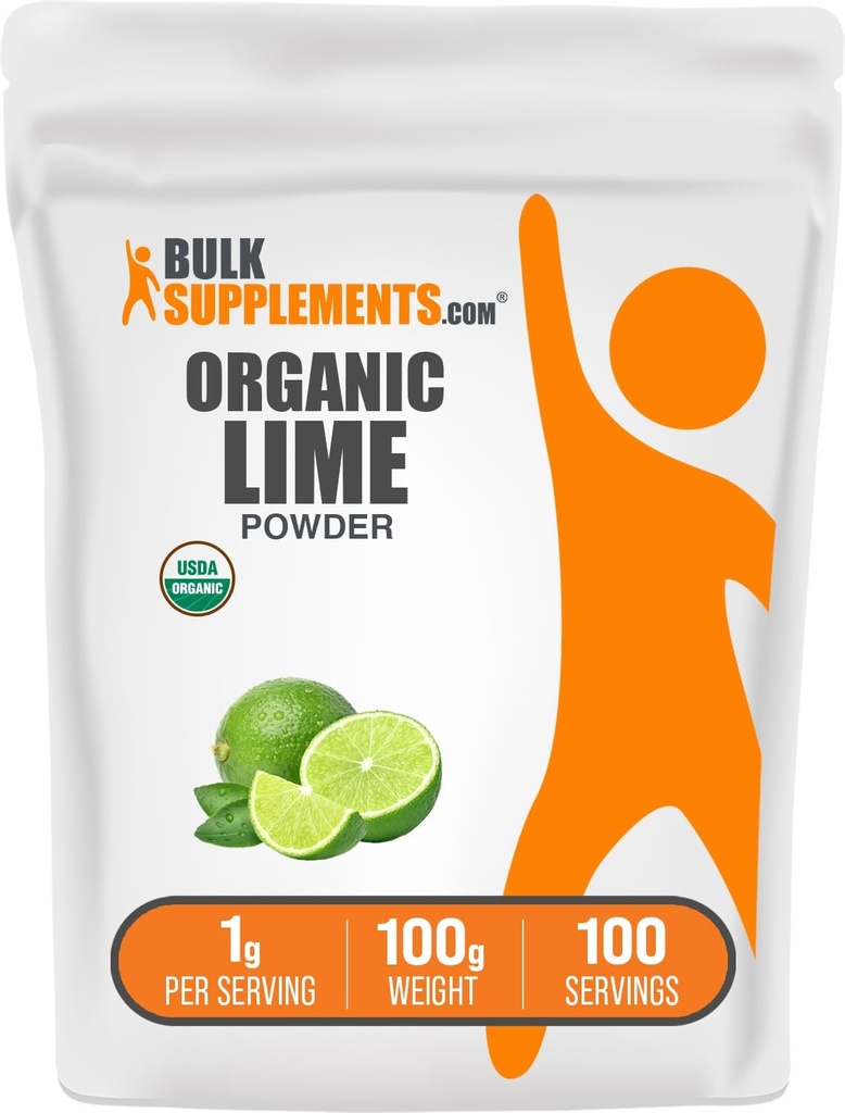 BulkSupplements.com Pulbere organică de lămâie - Lămâie organică cu aromă de pulbere, obţinută din fructe Citrus aurantifolia - Aer uscat şi gluten gratuit, 1g per Serving, 100g (3.5 oz) (Pachet de 1)