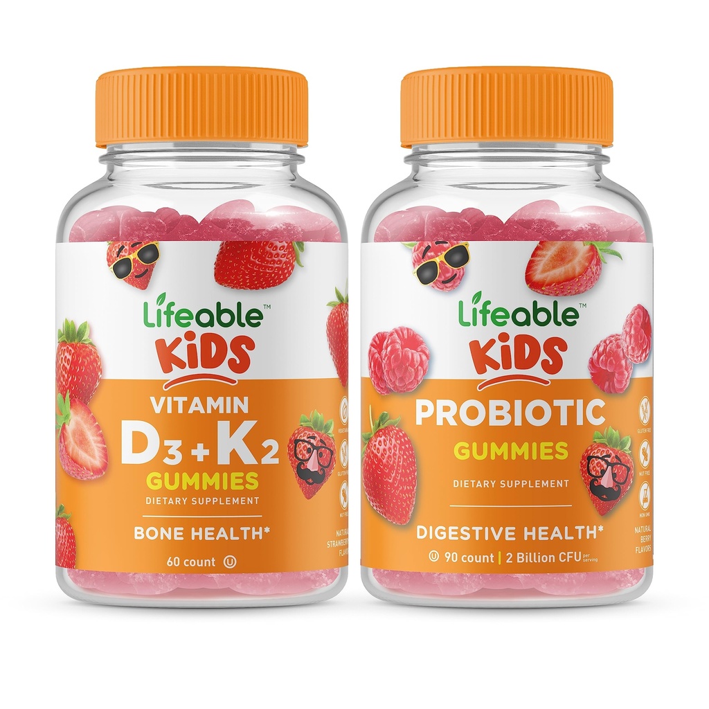 Vitamina vie D3 + Vitamina K2 Copii + Probiotic 2 miliarde CFU Copii, Gume Bundle - mare Tasting, Suplimentul de vitamine, Gluten gratuit, OMG gratuit, Guma de mestecat