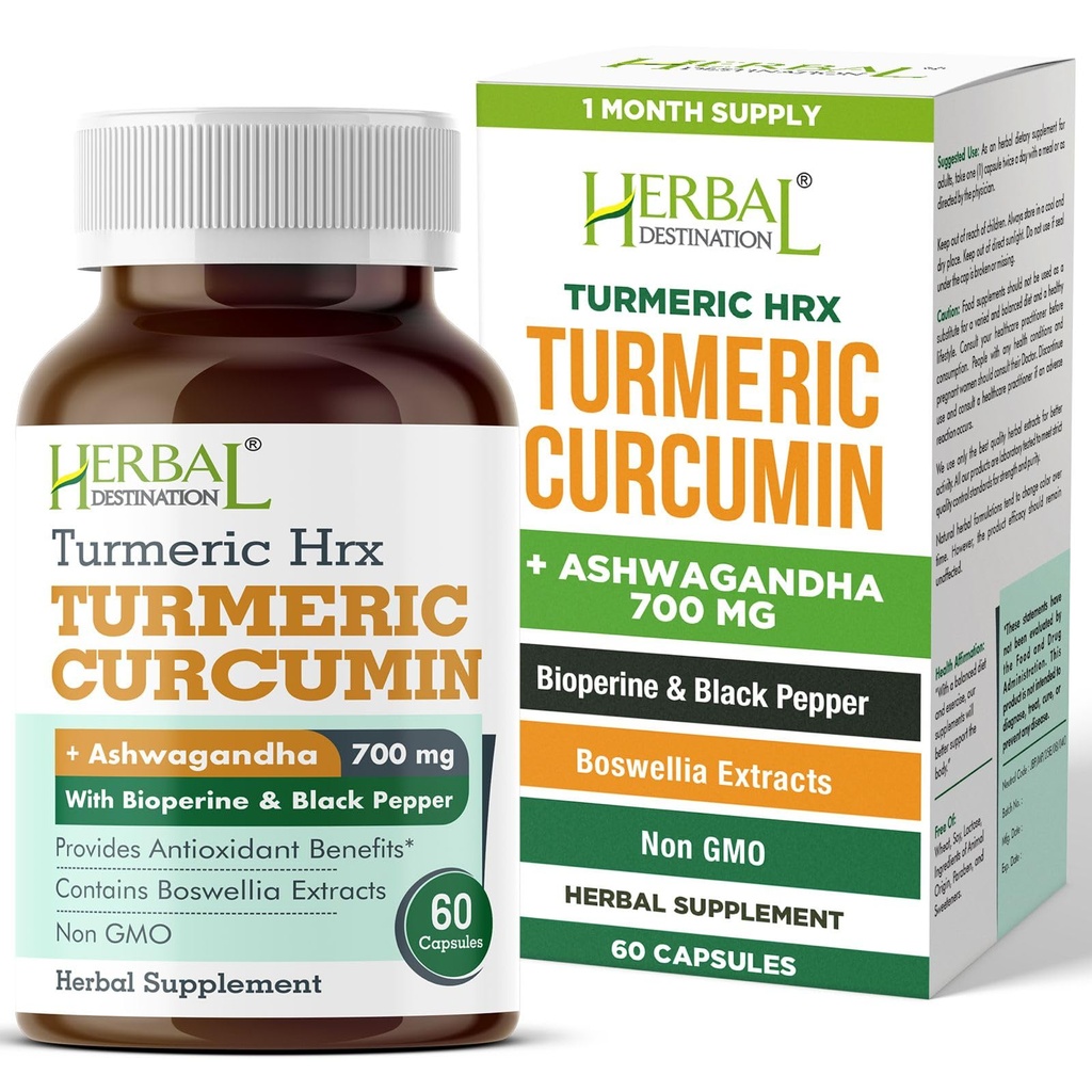 Suplimentul Turmeric Hrx- Suplimentul Immuno, Suplimentul de suport comun de rapel metabolic cu Curcumin Turmeric, Boswellia, Curcuma & Black Pepper Extract - 60 capsule
