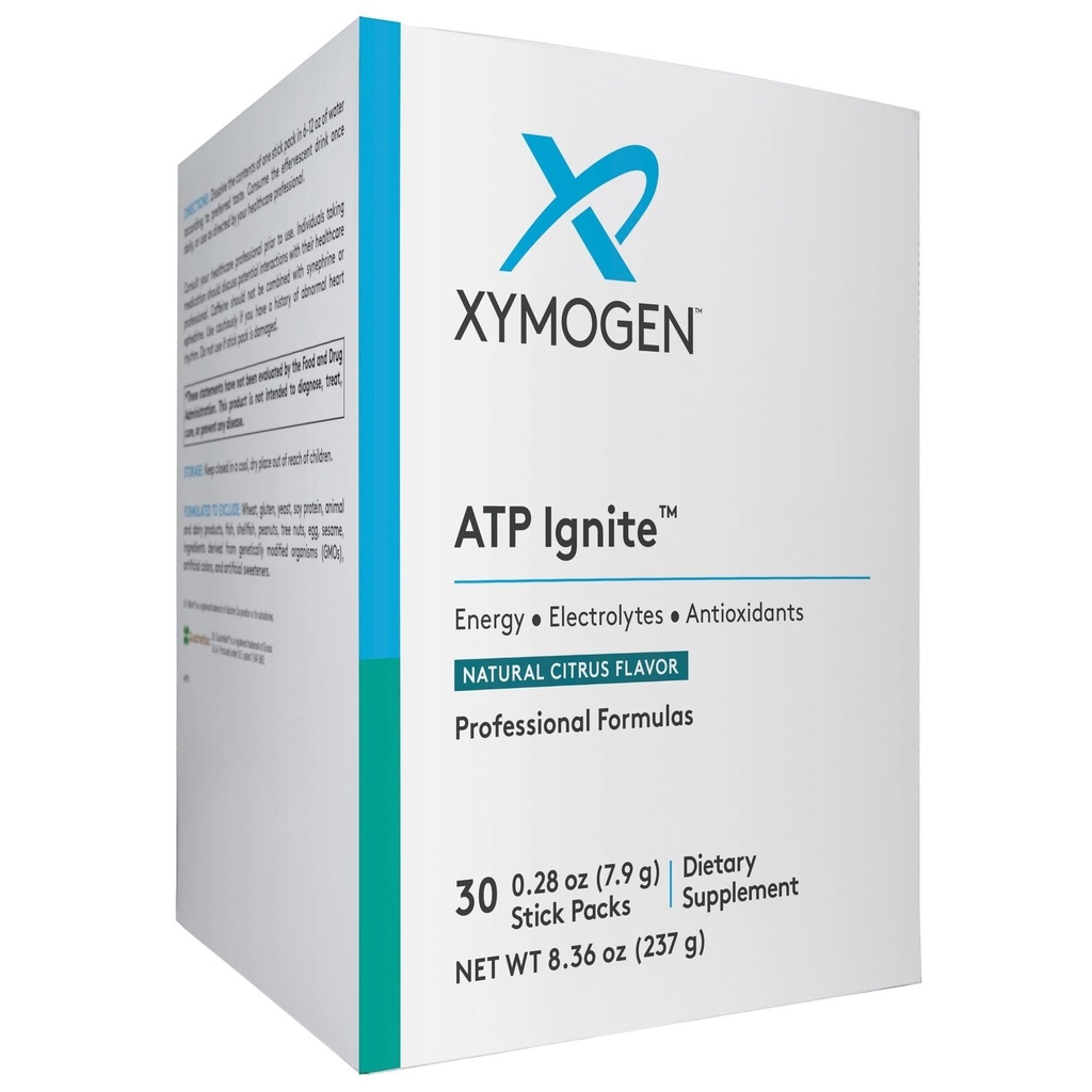 XYMOGEN ATP Ignit Revitalizing Energetic Drink Powder - Suporturi Electrolit de înlocuire + ATP Biosinteza cu antioxidanti, Aminos, Vitamine, Electroliti + 95mg Cafeina (30 Citrus Stick Packs)