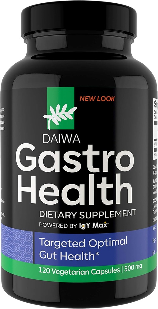 Daiwa Gastro Health – Natural Digestion Aid Supplements for Digestive & Immune Support – Powered by IgY Max - Digestion Supplement for Gut Health Support, 120 Count