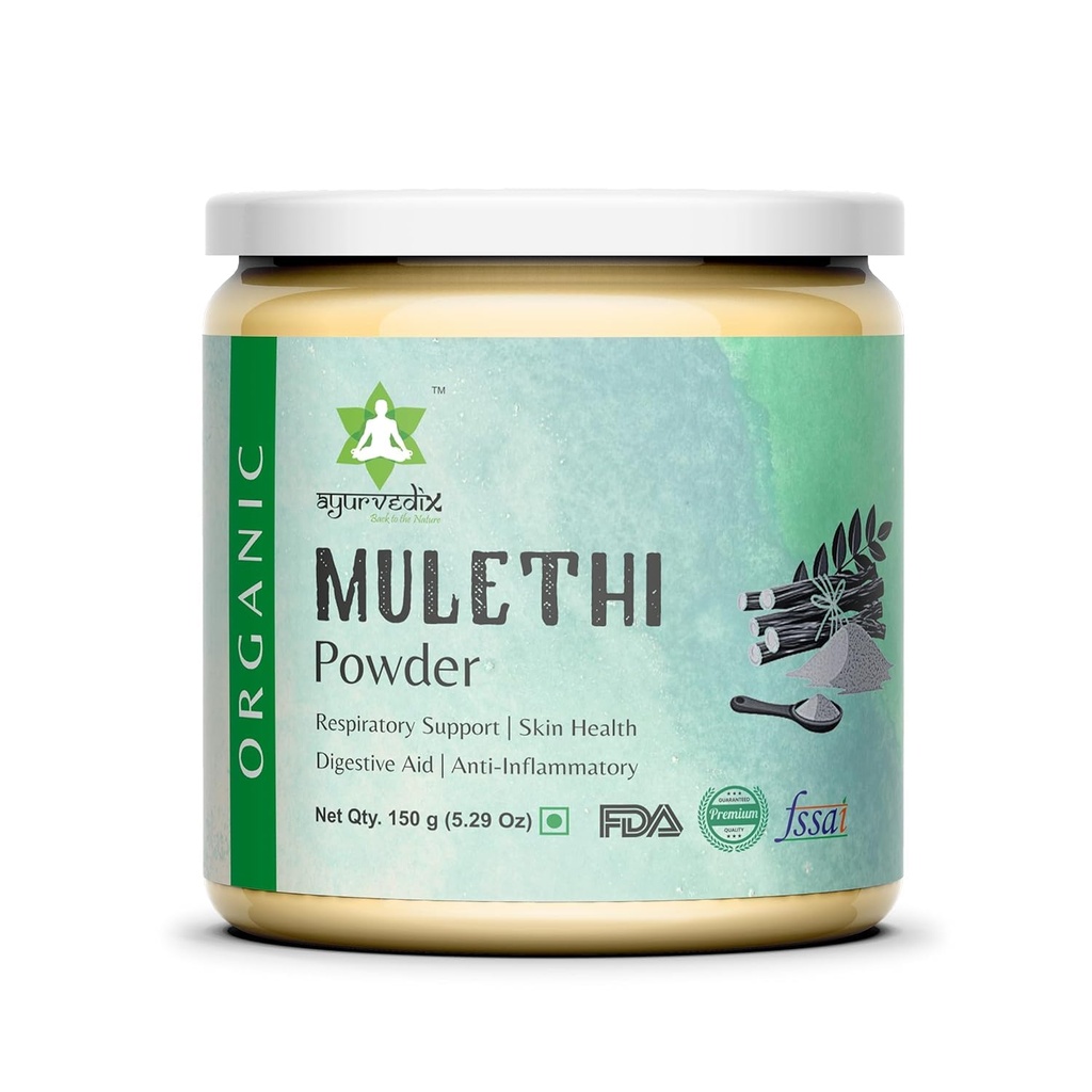 Pulbere organică de rădăcină de lemn dulce Pulbere Mulethi, Suplimentul plantei pentru suport Stomac sănătos Lining şi Digestive Tract - Non OMG, Gluten Free- Glycyrrhiza Glabra - 150gm/ 5.29oz