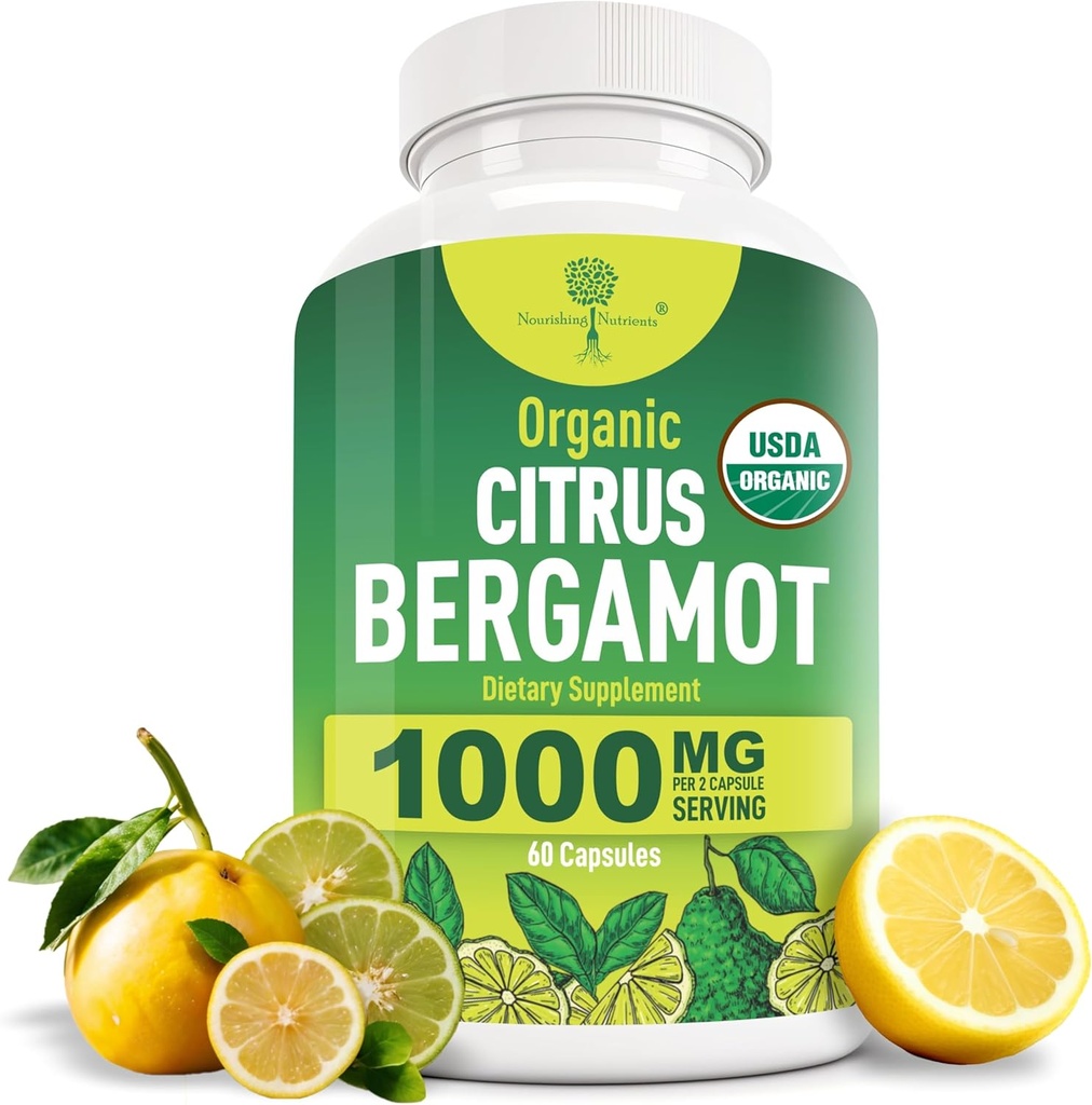 Organic Citrus Bergamot Supliment - Numai USDA, Cardiolog Formulat cu 200+ Studii stiintifice -1000mg - Extract patentat, inima, Colesterol, & Glicerol - Italian Bergamot High Polyfenols 60caps