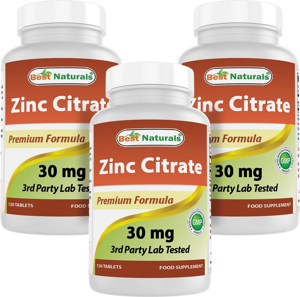 Cele mai bune naturale de zinc 30 mg Suplimente (ca Zinc Citrate) - zinc Vitamine pentru adulți Suport imun - 120 comprimate (120 Conte (Pachet de 3))