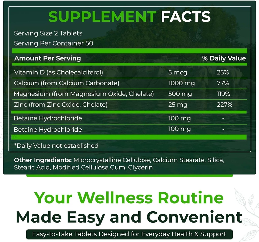 Natural Nutra 500 Count, Supliment de zinc de calciu de magneziu cu vitamina D3 pentru rezistenta osoasa, ajuta la imbunatatirea digestie, sanatate Gluten gratuit si zahar-free, Complex mineral esential