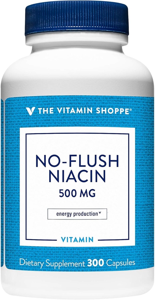 Vitamina Shoppe No Flush Niacin 500MG, susține nivelurile de colesterol deja în intervalul normal, susține producția de metabolism și energie, o dată pe zi (300 capsule)