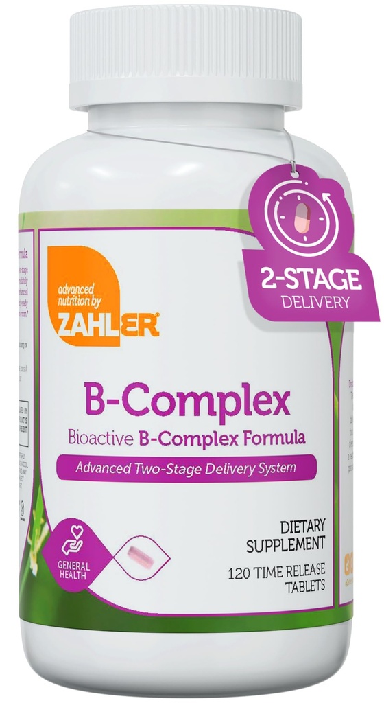 Zahler B-complex Vitamine pentru femei și bărbați - Vitamina B Complexul de vitamine B cu B1 B2 B3 B5 B6 B7 B9 B12 - Sistem avansat de livrare cu 2-stare - Gluten gratuit Kosher non-GMO VIT B (120 comprimate)